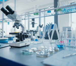 Modern,Medical,Research,Laboratory,With,Microscope,And,Test,Tubes,With